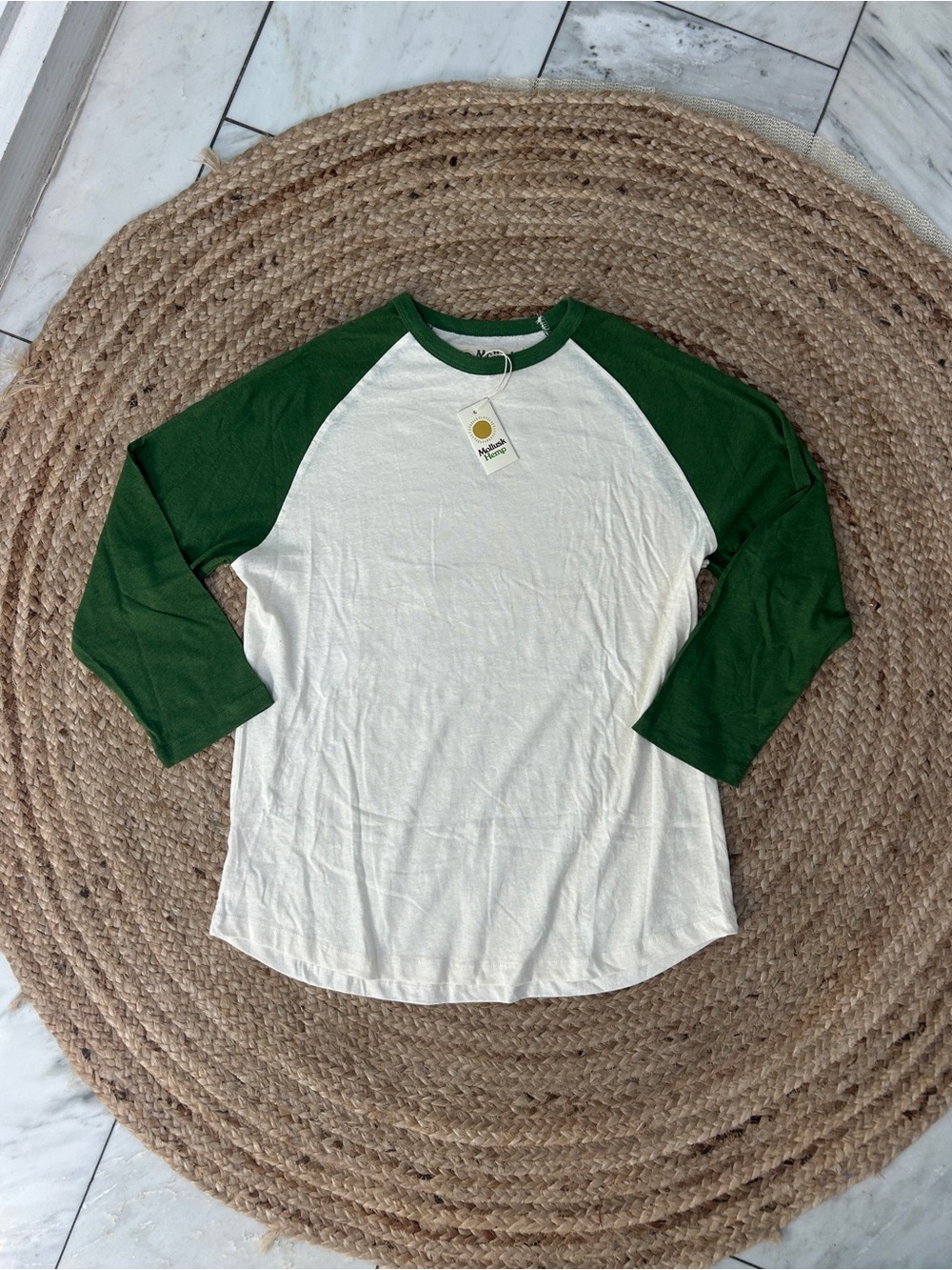NWT Mollusk Hemp Cotton Baseball Raglan Tee Shirt Large Mens Green Surf Shop